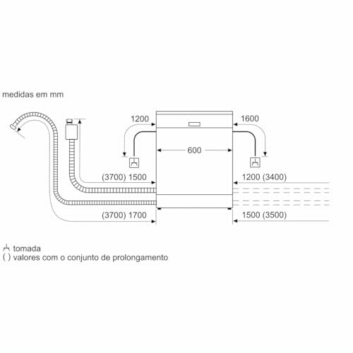 Diagramme d'installation d'un lave-vaisselle avec mesures en millimètres.