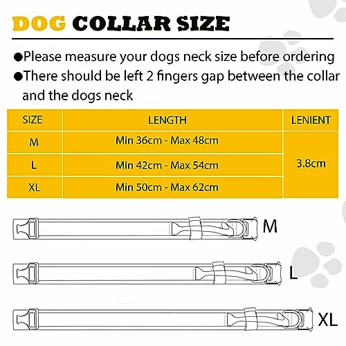 Guide des tailles pour collier de chien avec instructions de mesure.