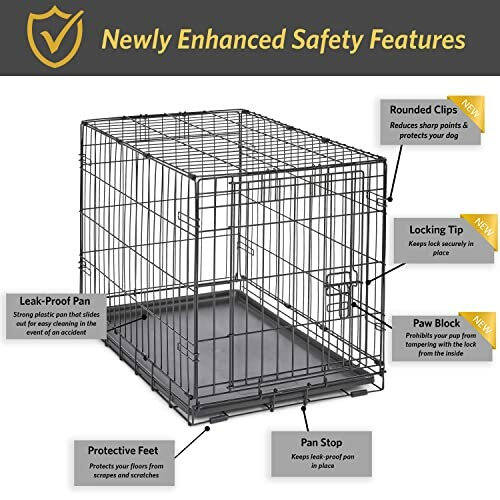 Cage pour chien avec caractéristiques de sécurité améliorées.