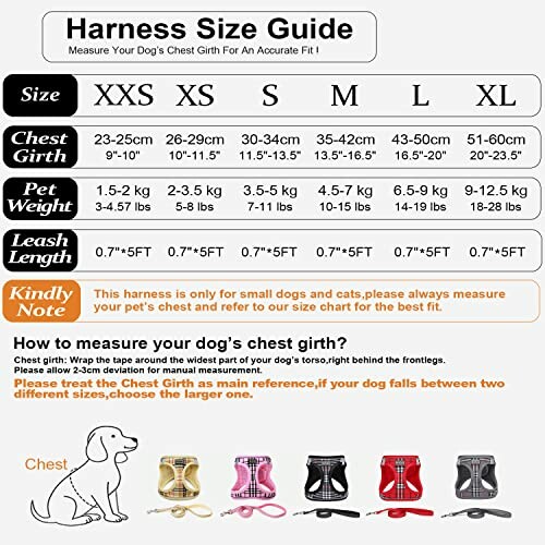 Guide de taille pour harnais de chien.