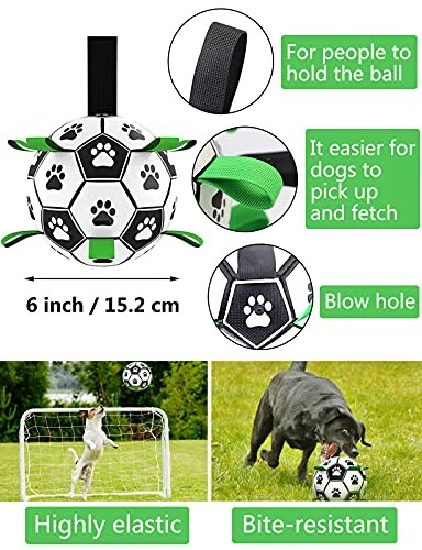 Jouet de football pour chiens avec poignées et motif de pattes.