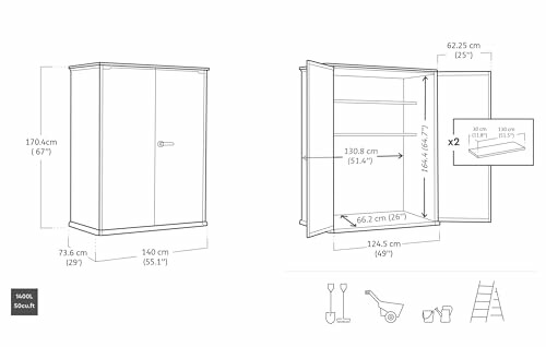 Dimensions d'une armoire à deux portes avec étagères.
