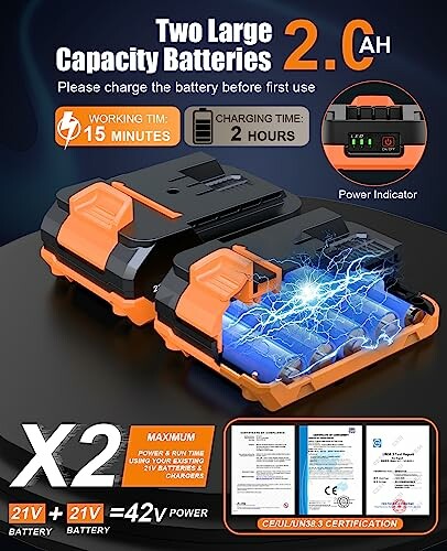 Chargeur de batteries grande capacité avec indicateur de puissance.