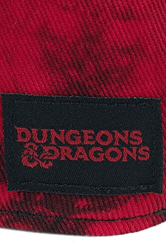 Logo Dungeons & Dragons sur tissu rouge.