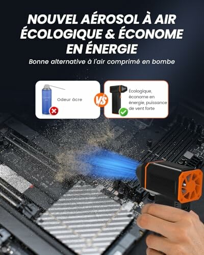 Aérosol écologique nettoyant un ordinateur.
