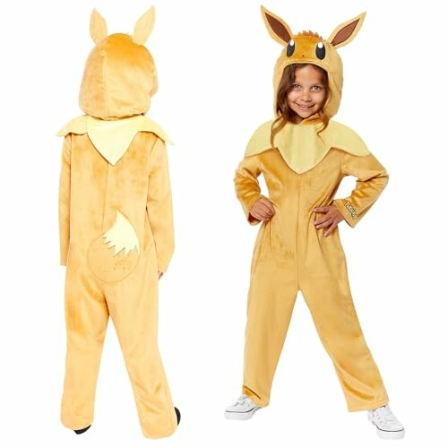 Enfant portant un costume d'Evoli vue de face et de dos.