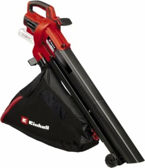 Aspirateur souffleur de feuilles Einhell électrique rouge et noir.