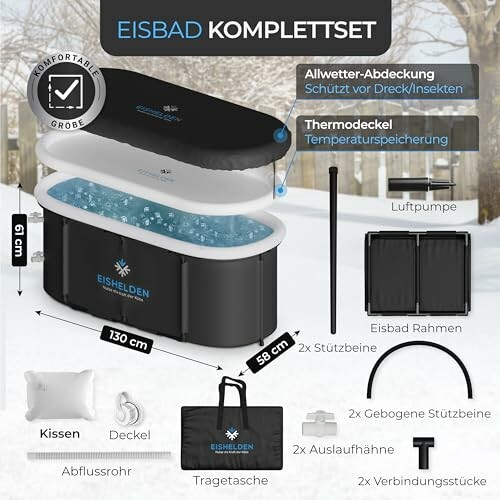 Illustration du kit complet pour bain de glace avec accessoires.