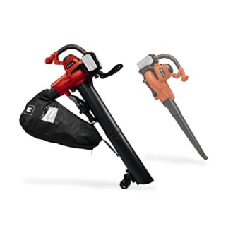 Souffleur et aspirateur de feuilles électrique avec sac collecteur.