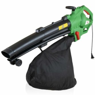 Souffleur de feuilles électrique avec sac de collecte noir.