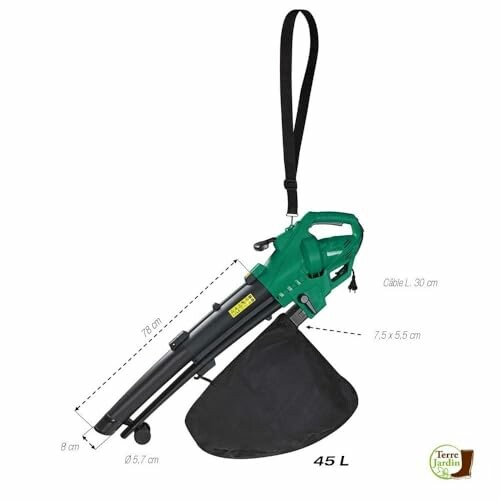 Aspirateur souffleur de feuilles électrique avec sac de collecte.