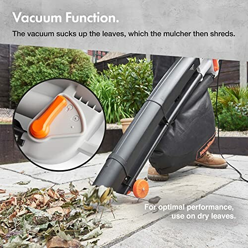 Aspirateur électrique à feuilles avec fonction de déchiquetage.