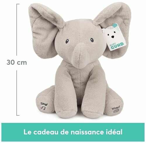 Éléphant en peluche de 30 cm avec étiquette Baby Gund.