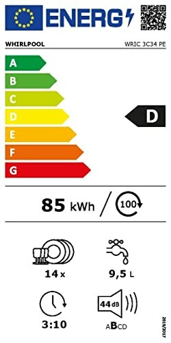 Étiquette d'énergie pour lave-vaisselle montrant la classe D.