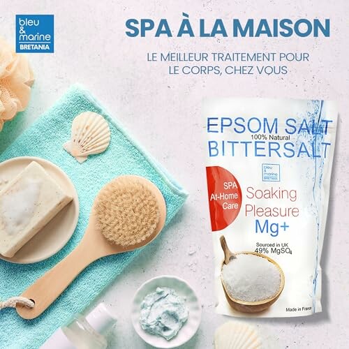 Kit de spa à la maison avec sel d'Epsom et accessoires.