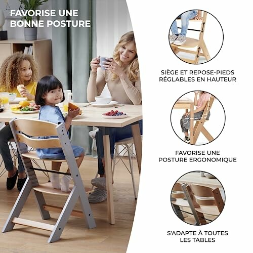 Chaise haute ergonomique ajustable pour enfants à table