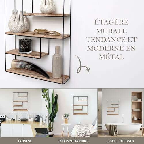 Étagère murale en métal avec décoration moderne