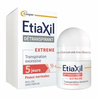 Déodorant roll-on Etiaxil pour transpiration excessive.