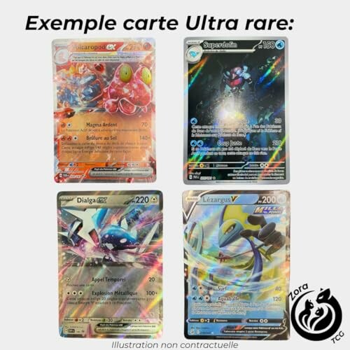 Quatre cartes Pokémon rares de collection.