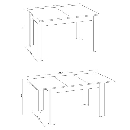 Schéma des dimensions d'une table à manger extensible.