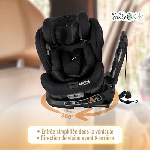 Siège auto noir pour enfants avec rotation 360 degrés