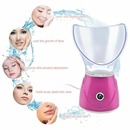 Appareil de vapeur pour le visage avec bienfaits illustrés