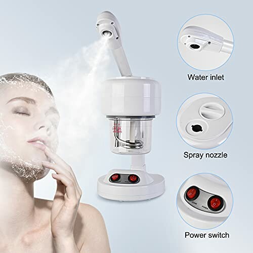 Femme utilisant un appareil de vapeur pour le visage.