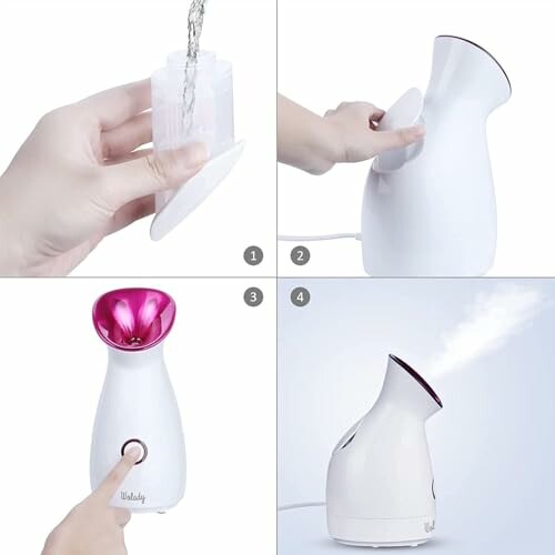 Utilisation d'un appareil vapeur pour le visage en quatre étapes.