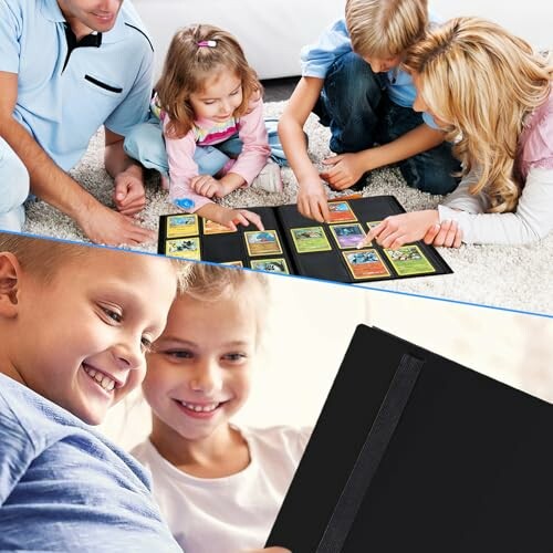 Famille jouant à un jeu de cartes ensemble.