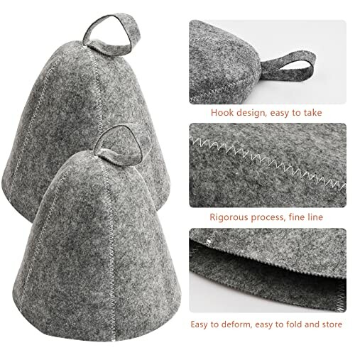 Chapeaux en feutre gris avec design de crochet.