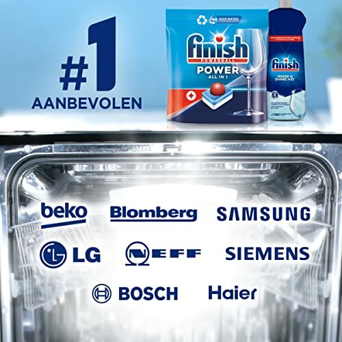 Publicité pour Finish avec logos de marques de lave-vaisselle.