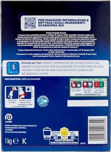 Emballage arrière de sel pour lave-vaisselle Finish avec instructions et informations en italien.