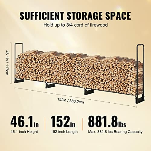 Support de bois de chauffage avec grande capacité de stockage.
