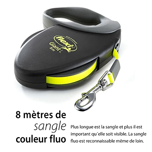 Laisse rétractable Flexi Giant avec sangle fluo de 8 mètres.