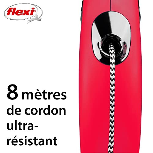 Laisse flexi rouge avec cordon de 8 mètres.