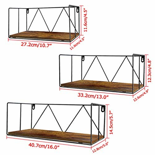 Étagères murales flottantes en métal et bois avec dimensions