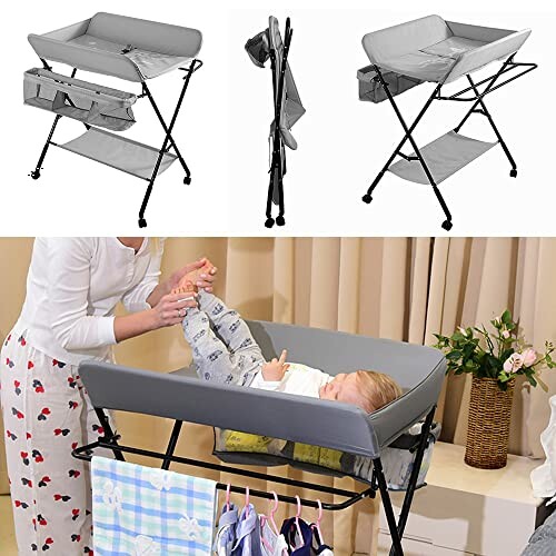 Table à langer pliable pour bébé avec rangement