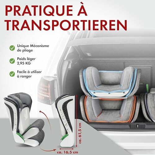 Siège auto pliable dans le coffre d'une voiture.