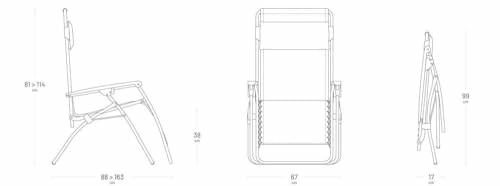 Schéma technique d'une chaise pliante avec dimensions