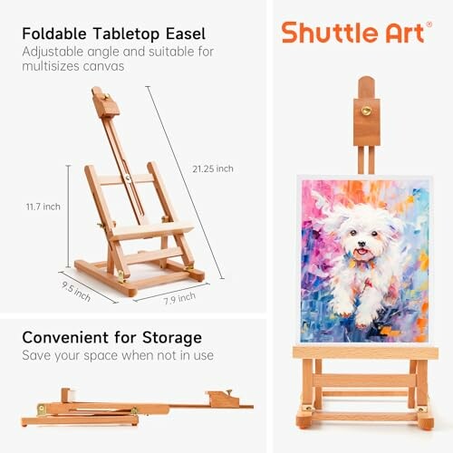 Chevalet pliable avec tableau de peinture de chien.