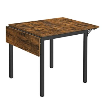 Table à manger pliante en bois avec cadre en métal noir.