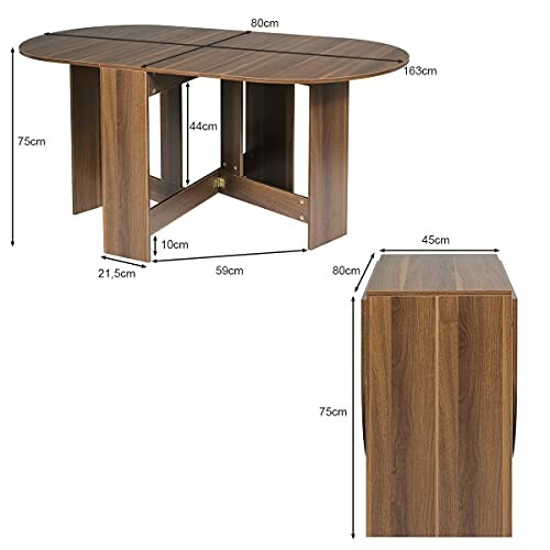 Table pliante en bois avec dimensions détaillées.