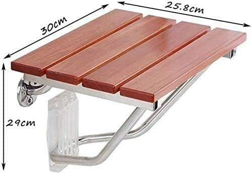 Siège de douche pliable en bois avec dimensions.