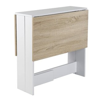 Table pliante en bois avec structure blanche.