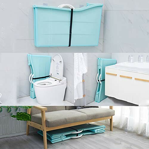 Baignoire pliable rangée dans différentes positions.