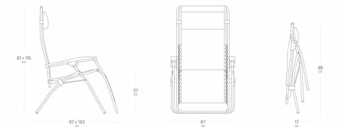 Schéma des dimensions d'une chaise pliante.