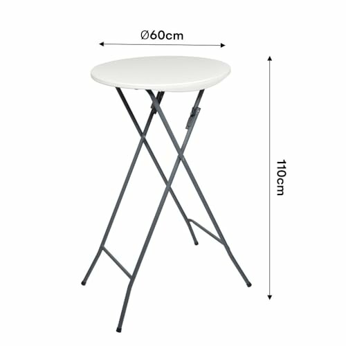 Table haute pliante avec dimensions indiquées