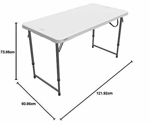 Table pliante avec dimensions indiquées.