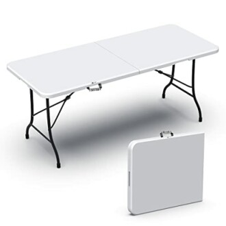 Table pliante blanche avec pieds noirs