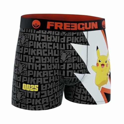 Boxer noir avec motif Pikachu et texte Freegun.